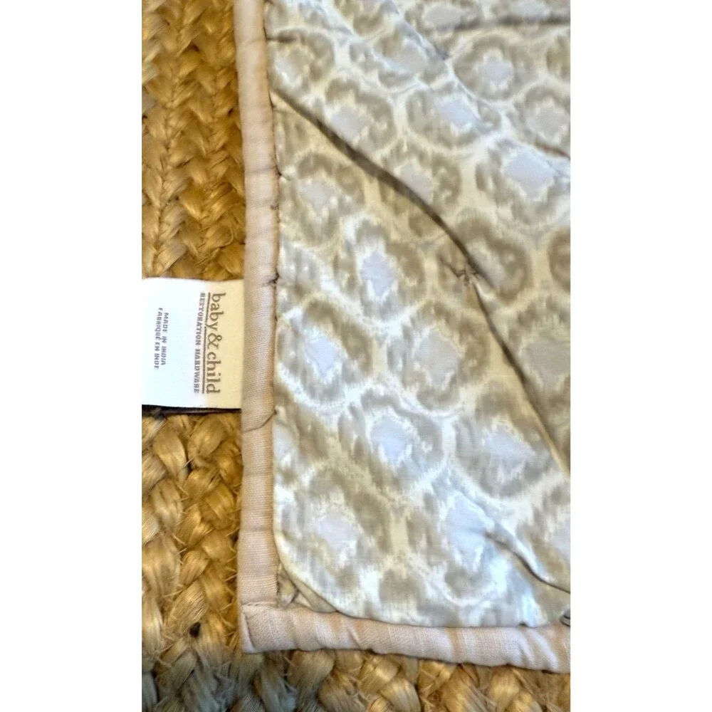 Restoration Hardware Toddler Quilt Gray Neutral Ikat Block Print 48